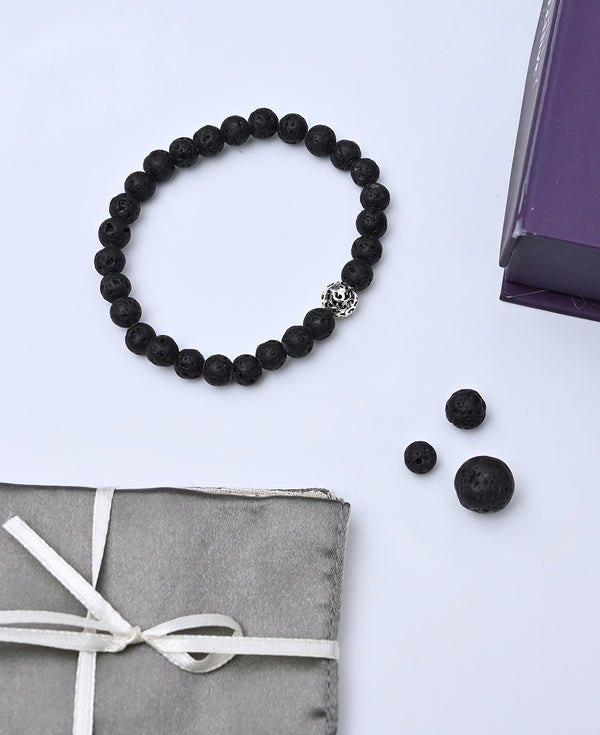 Bracelet with pure silver bead (small to medium) & with choice of aromatherapy (Joy, Grounding, Love) (6980970578125)