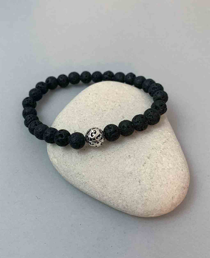 Bracelet with pure silver bead (medium to large) & with choice of aromatherapy (Joy, Grounding, Love) (6980894654669)